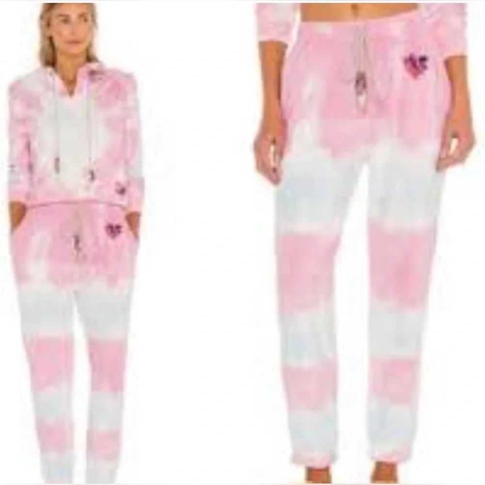 LoveShackFancy Pink and White Tie-Dye Joggers - Picture 1 of 9